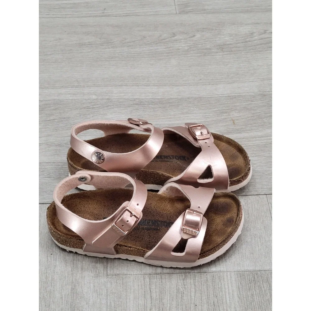 Birkenstock Rio Kids Sandals EU 28 US 10-10.5 Rose Gold Metallic Ankle Strap